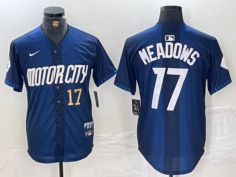 Men Detroit Tigers 17 Meadows Blue City Edition Nike 2024 MLB Jersey style 3